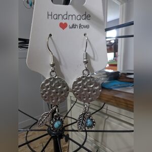 Silver and Turquoise Starburst Earrings with Textured Discs